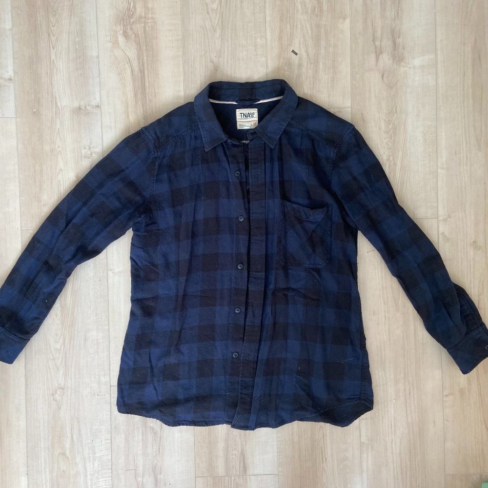 Tna Oversized Flannel - Navy & Black Buffalo Check